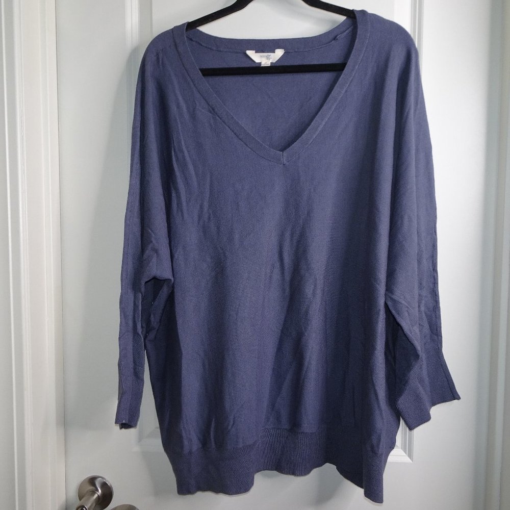 Terra & Sky Plus Size Lightweight Grey V-Neck Sweater
